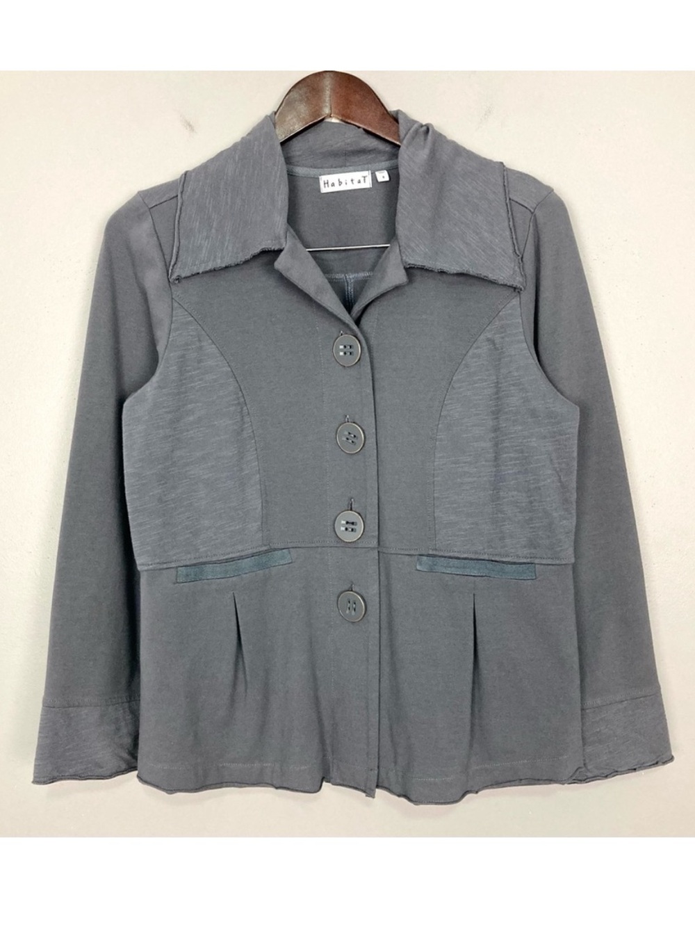 Habitat Slub Knit Peplum Jacket Women’s Size S Button Front Raw Edges Boho Gray